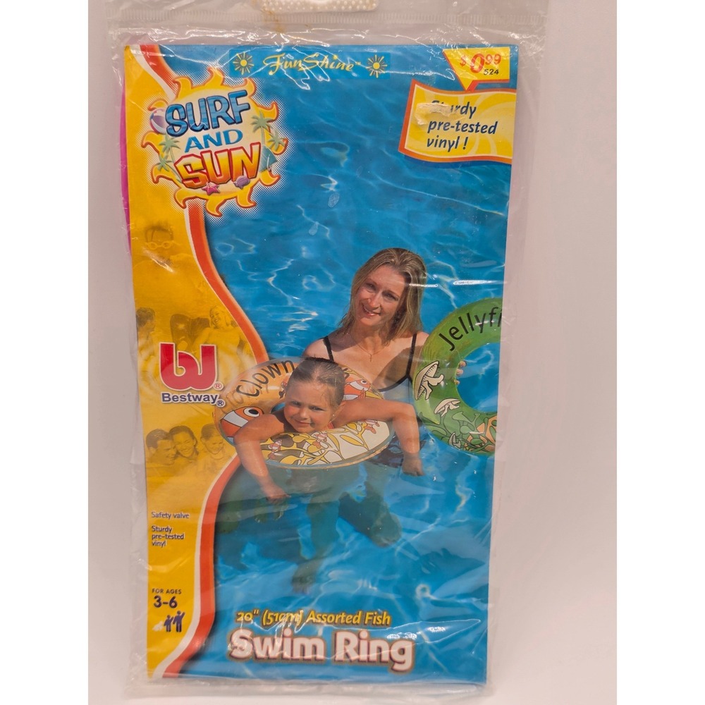 Bestway Surf and Sun Pink Fish Inflatable Swim Ring 20' Kids Ages 3-6 Vintage